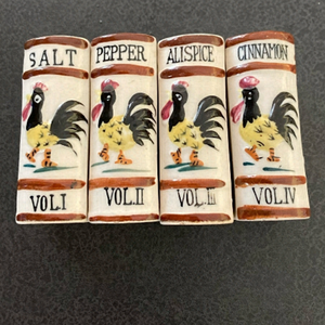 Ceramic Rooster Spice Shakers. Set of 4 MCM